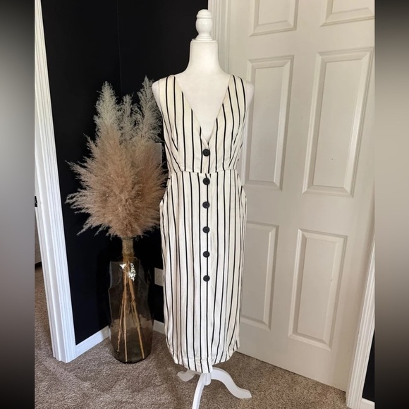 Topshop Stripe Button Front Pinafore Midi Dress 
Size 6 - Picture 1 of 12